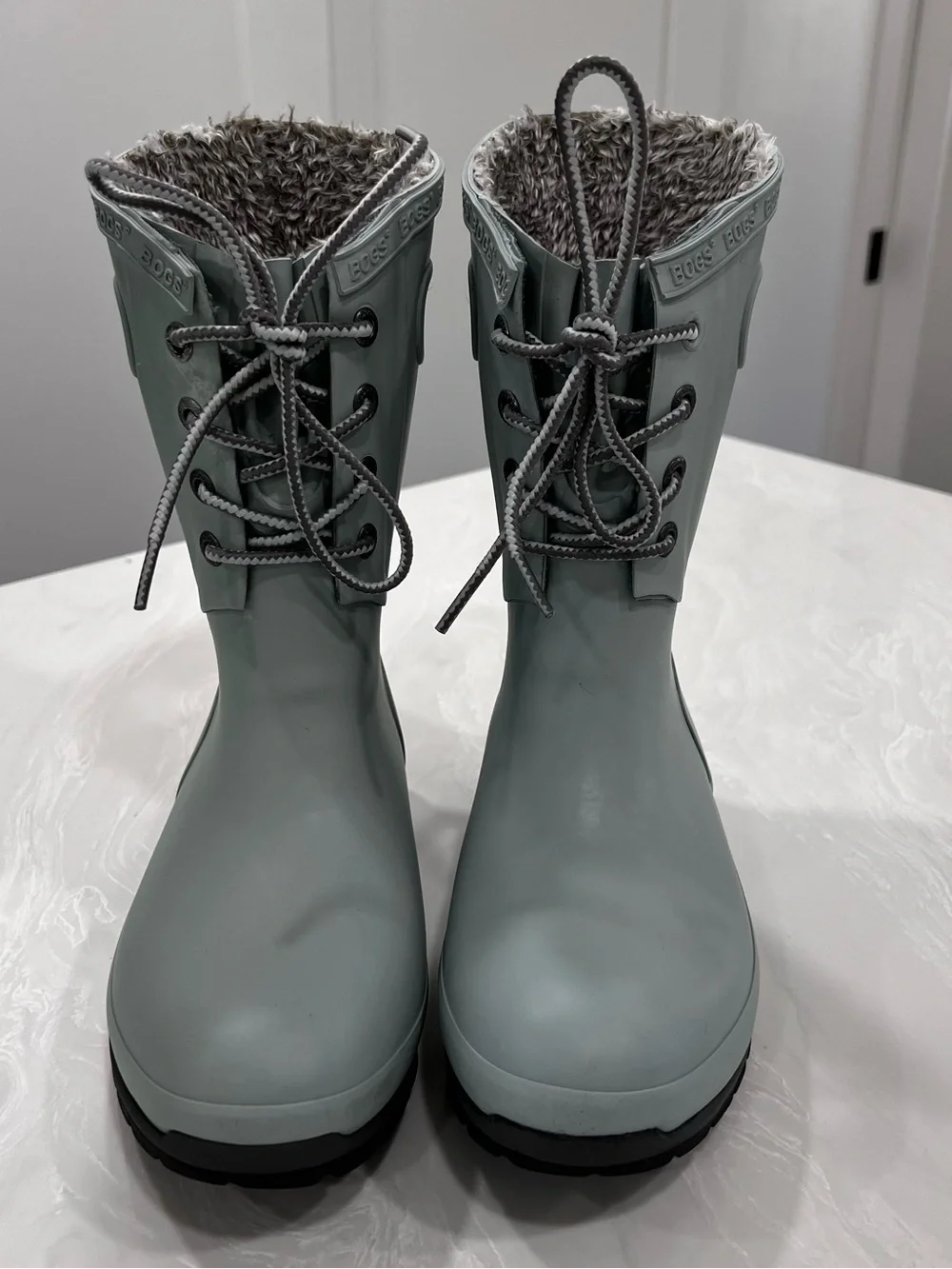 Bogs Amanda II Lace Up Rain Boots Jade Sage Green Lined Waterproof Womens Size 6